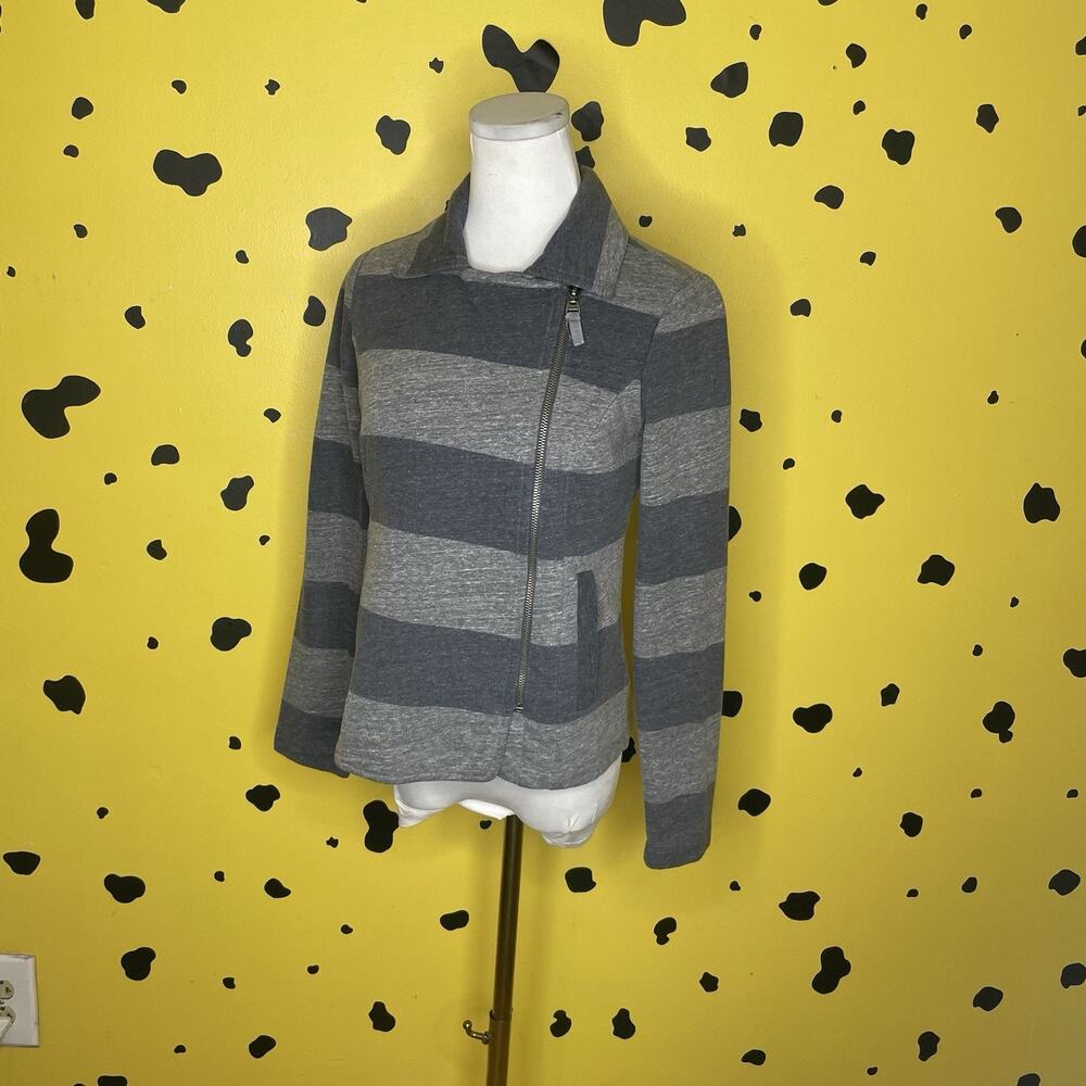 Splendid 100% Cotton Gray Striped Zip Jacket Womens Small Casual Minimal